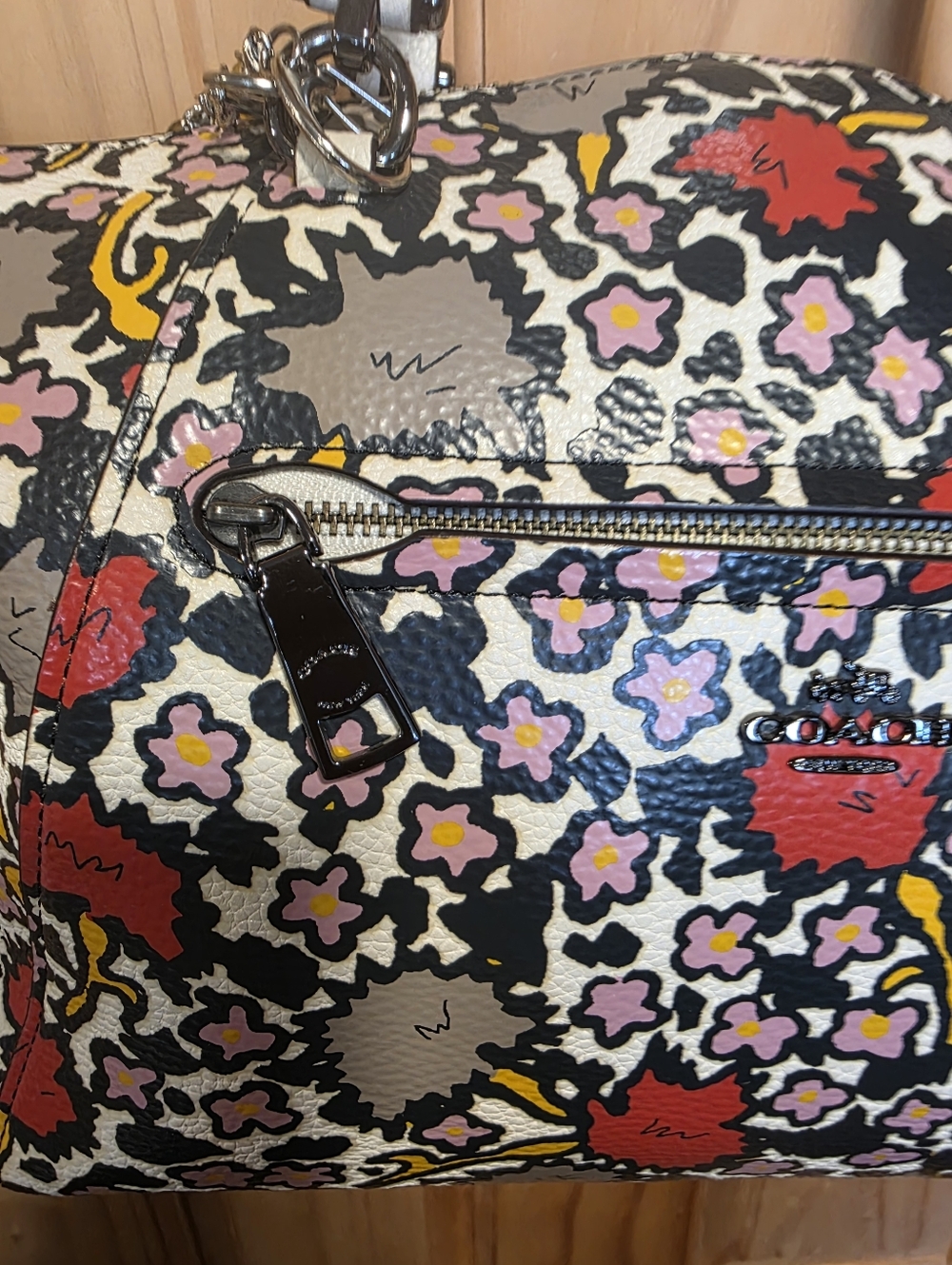 Coach Multi-Color Floral Leather Tote with White Handles - Picture 9 of 10